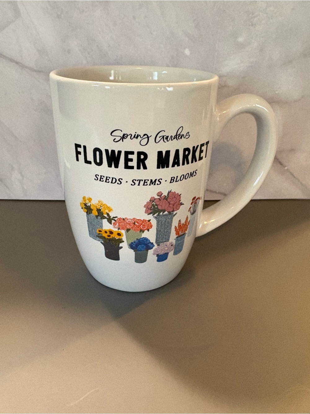 White Flower Market Ceramic Mug - Spring Gardens Design